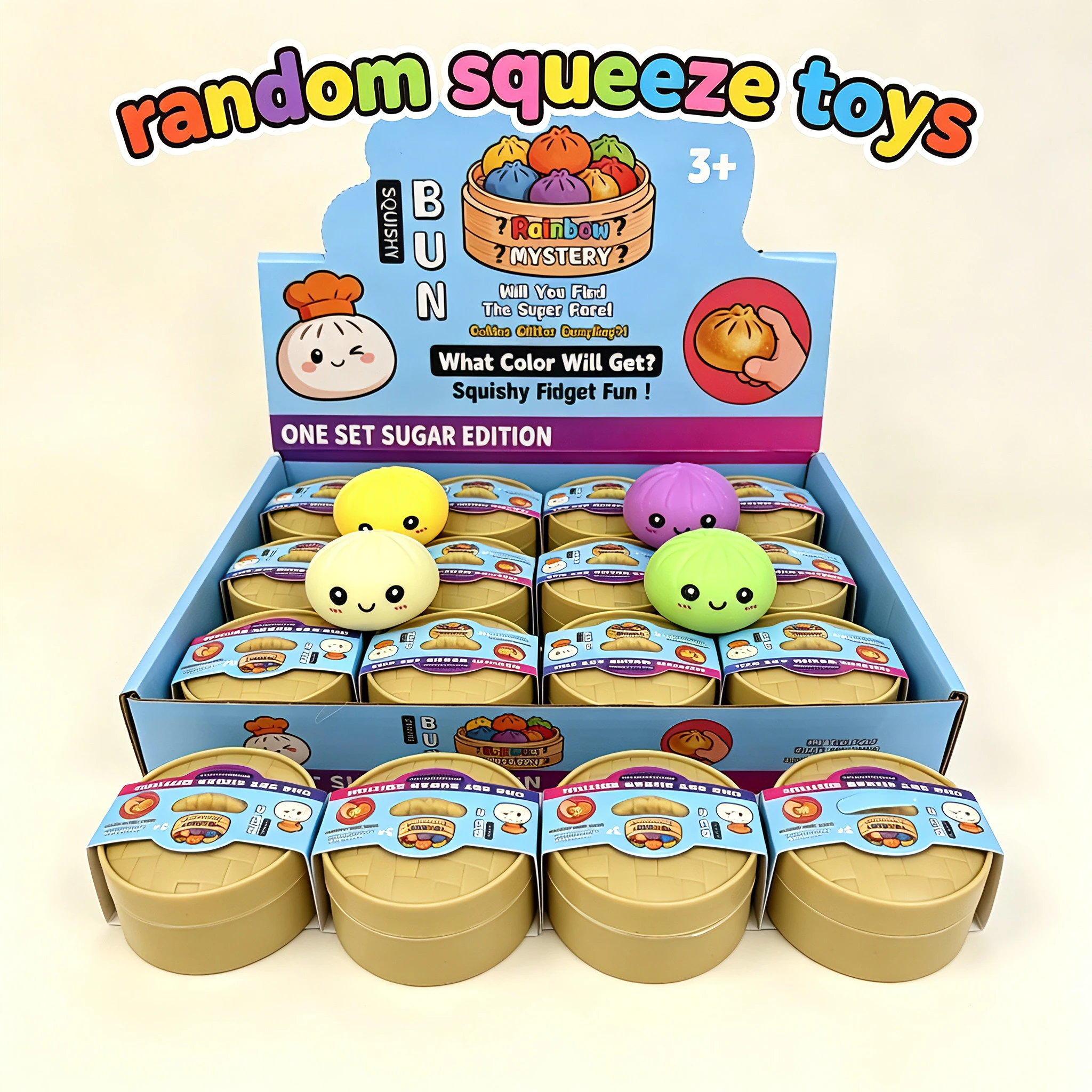 2026 NEW Colorful Simulated Steamed Bun Squishy Blind Box 1-6pcs with Dumpling Sensory Squeeze Toy for Stress Relief