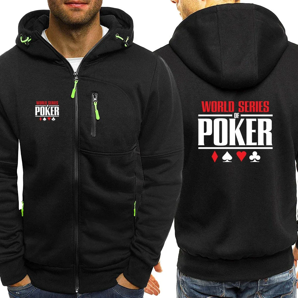 World Series of Poker 2024 Men New Long Sleeves Casual Hoodies Zipper Fashionable Hooded Jacket Solid Color Hoodie Sweatshirt