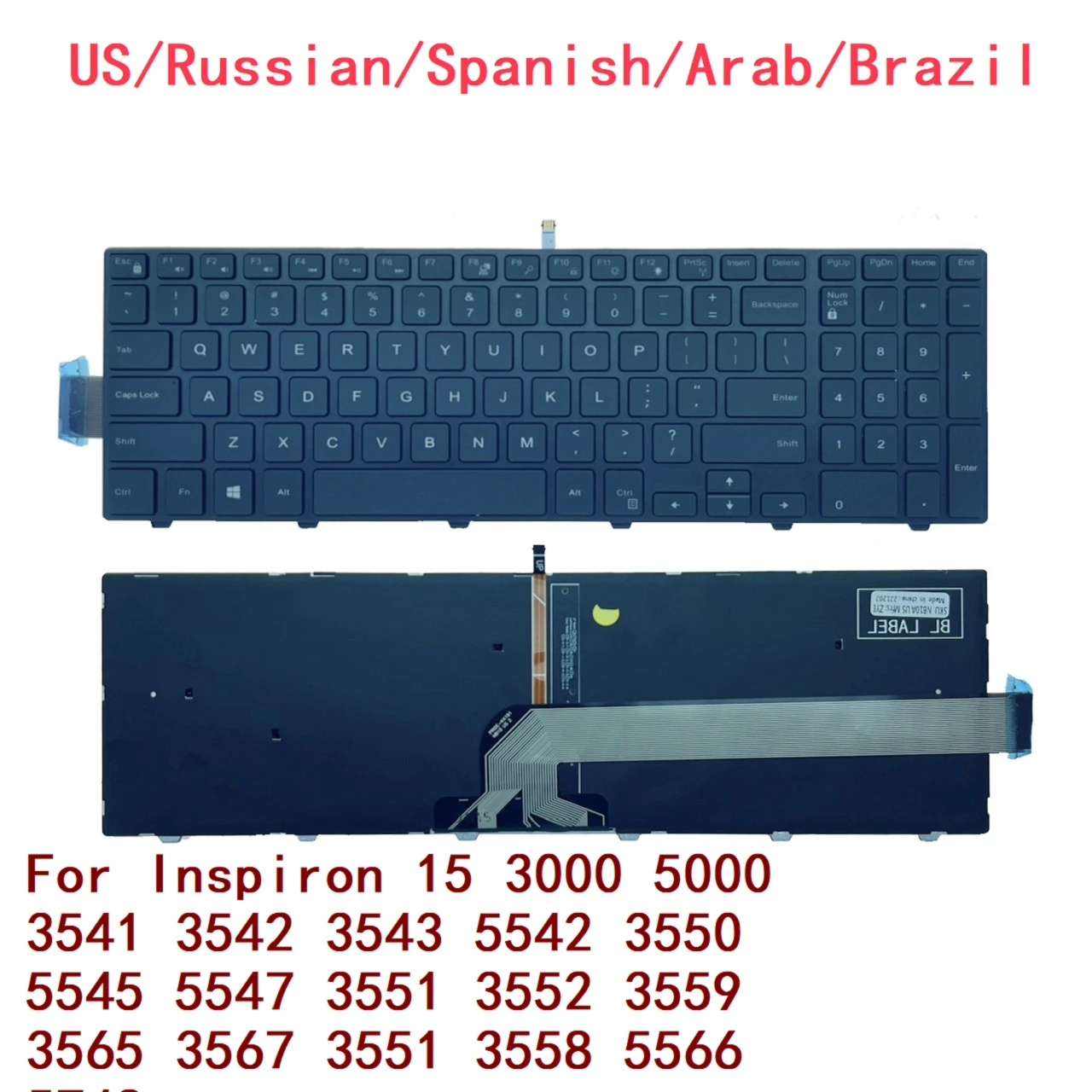 

US RU SP AR BR Backlit Keyboard For Dell Inspiron 15 3000 5000 3541 3542 3543 5542 3550 5545 5547 3551 3552 3559 3565 3567 3551