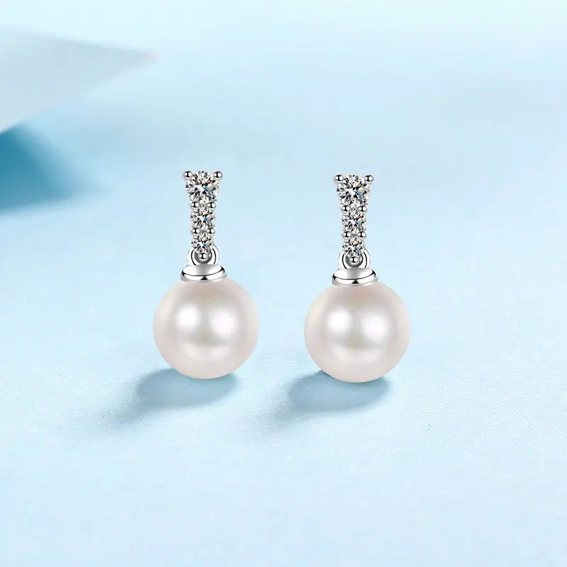 S925 Silber 0,1 ct Perle Anhänger Moissan ite Ohrringe einfache europäische und amerikanische geeignet für Frauen Hochzeit Weihnachts geschenke – Detail 4