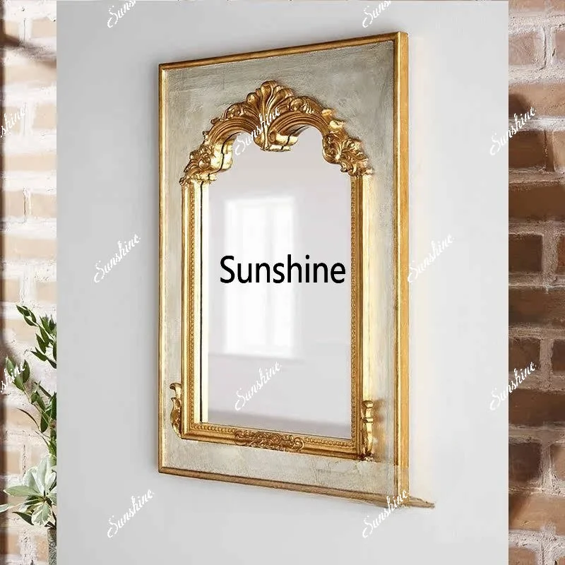 European foyer entrance wall hanging American background wall carved vanity mirror