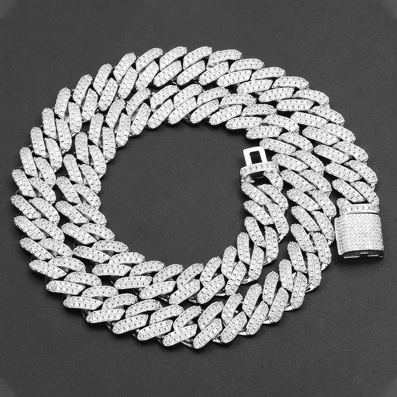 

14mm full set Mossan Stone Sterling Silver S925 diamond Cuba chain hip hop fashion brand Necklace accessories