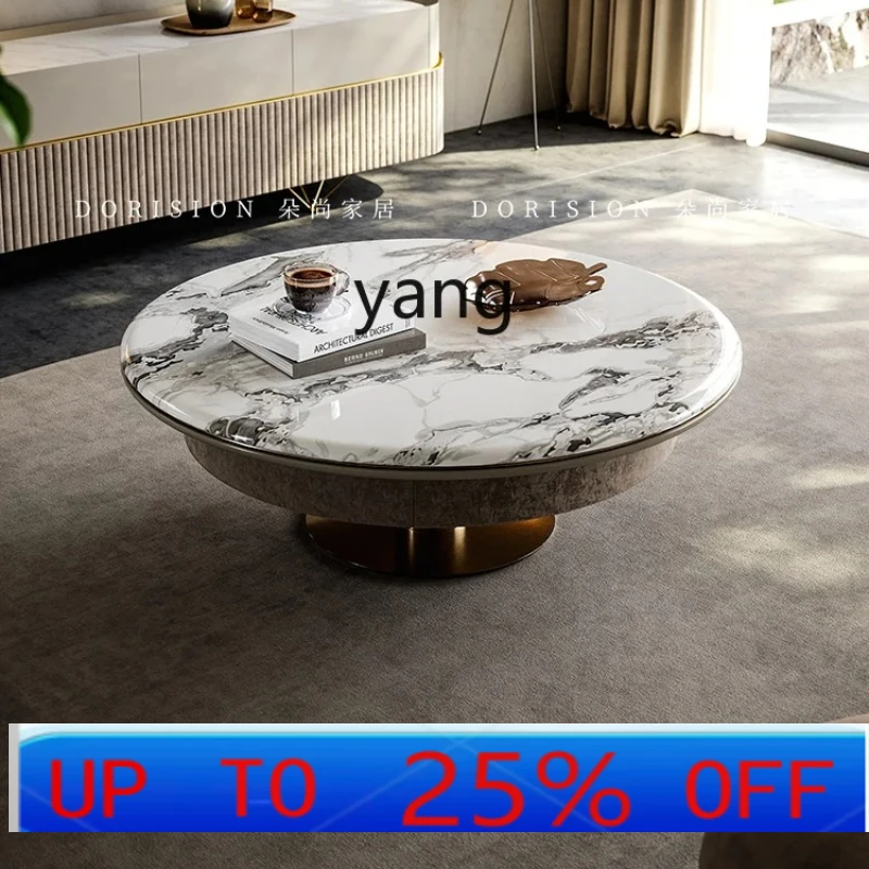 

lmm Light Luxury Style Coffee Table and TV Cabinet Set for Living Room Modern Simple Marble Round Coffee Table