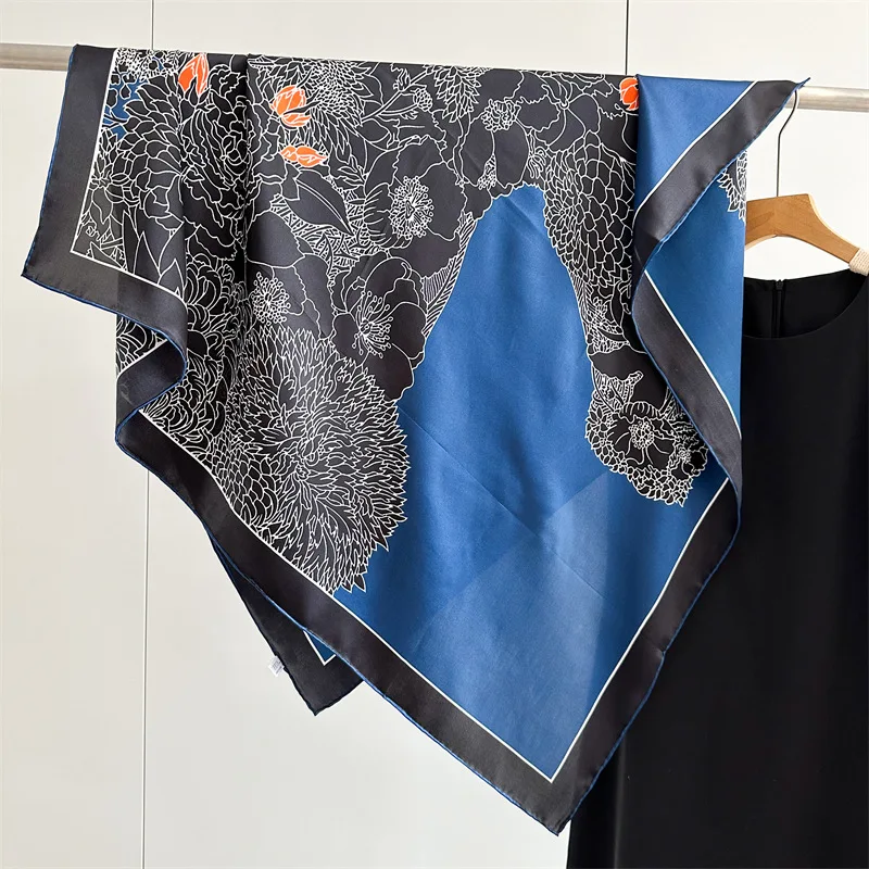 

Blue Horse Silk Scarf 110CM Luxury Rolled Bandanas Square Shawls 110 Hair Neck Belt Scarves Soft Hijab