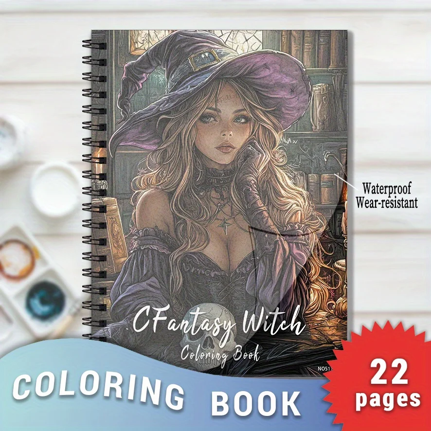 Adult Fantasy Witch Coloring Book 8.3x11.2 Inches 22 Pages Mystical Art Design for Relaxation Ideal Halloween Gift for Fans