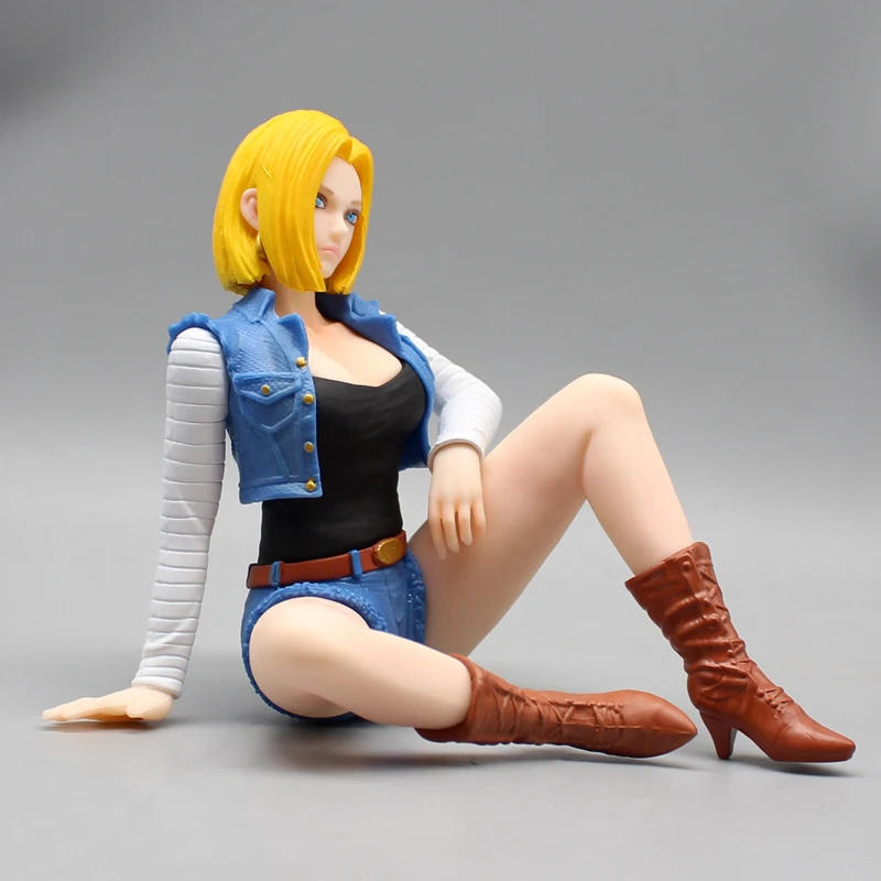 12cm Anime Dragon Ball GK Sitting Girl Android No. 18 Action Figures Trendy Toy Model Figure Desktop Car Ornament Toy Gift Hot