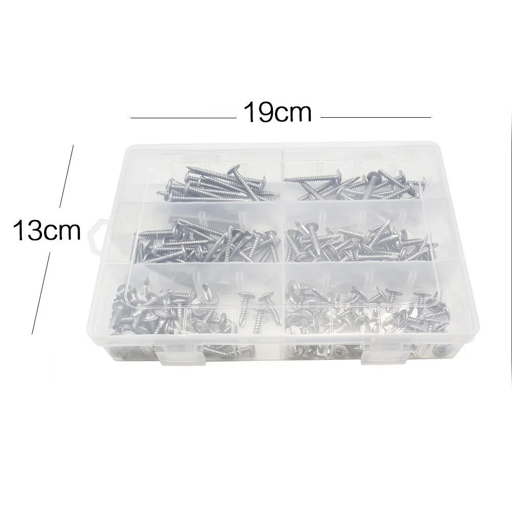 STONEGO 1Set/210Pcs 410 Stainless Steel Large Flat Head Drill Tail Screw Self-tapping Screw Screw Drill Screw Kit Set