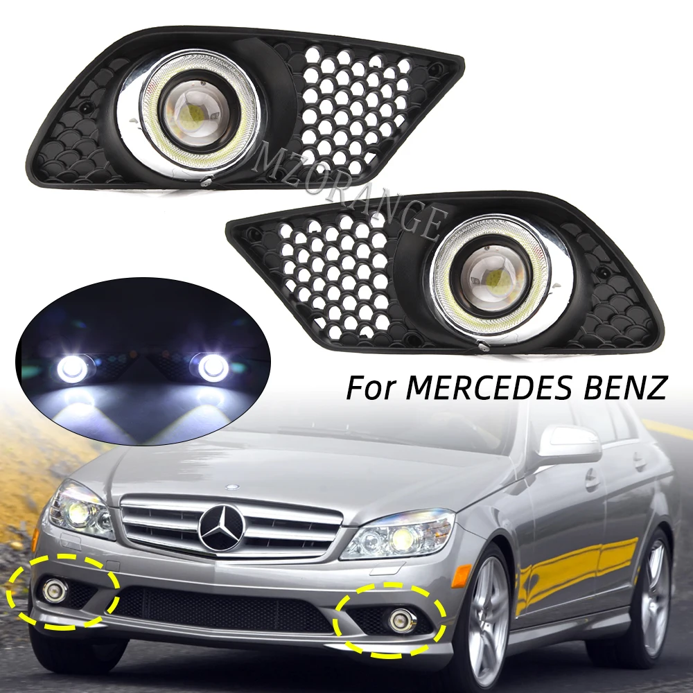 For Mercedes-Benz C-Class W204 2008-2010 CAR LED DRL Daytime Running Lights Front Bumper Fog Light Angel Eye Cover A2048850353