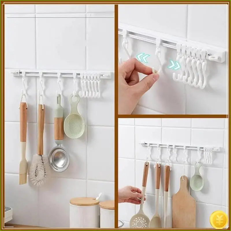 Multifunctional Slide Rail Hook, Adhesive Wall Hooks Rack, Space Saving Utensil Rack No Drilling Wall Mount Accessory