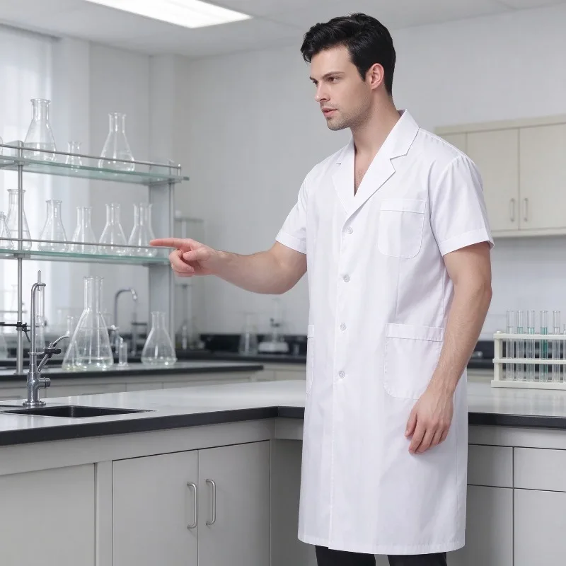 Adult Unisex White Work Coat Protective Uniform Easy Clean For Food Shop Pharmacy Laboratory
