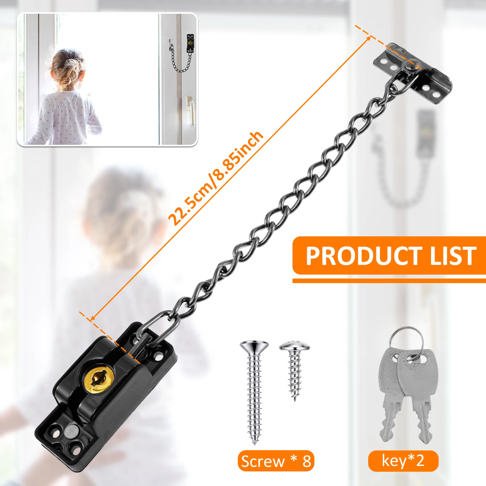 Door Chain Lock Heavy Duty Stainless Steel Chain Knits Security Door Chain Locks Multifunction Black Chain Sturdy and Enduring