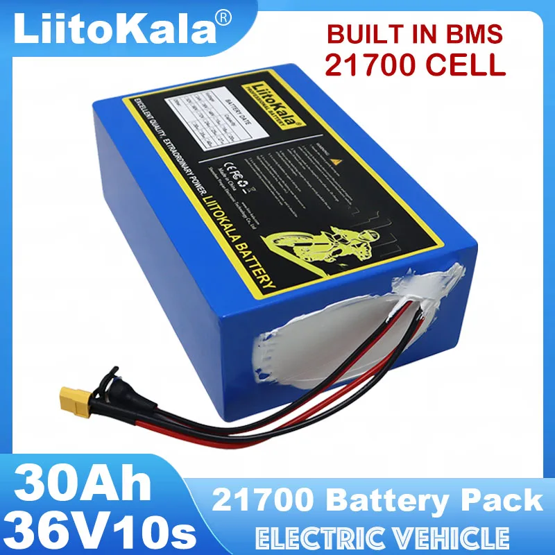 LiitoKala 36V 30Ah 10s6p 21700 Lithium Battery Pack 42V 500w 800w 1000w 1200w 1500w Batteries Cell Built in BMS