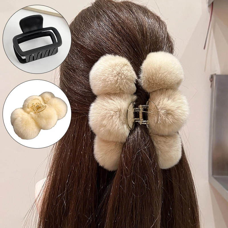 Winter Plüsch Große Haar Klaue Frauen Elegante Haar Pins Fuzzy Haar Clip Haarspange Headwear Mädchen Haar Zubehör