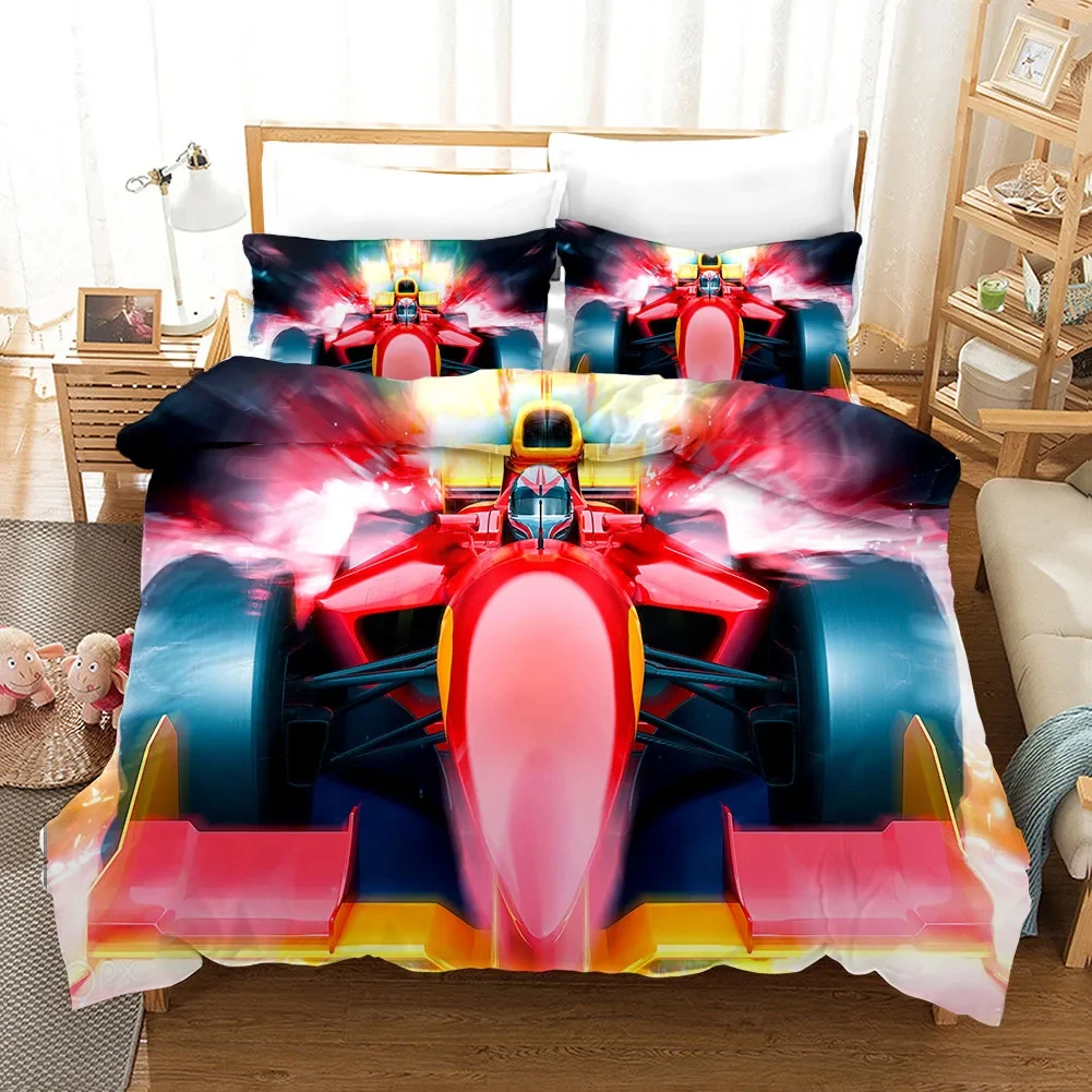 Red Racing Car 3D Kids Boy Bedding Set F1 Game Racer Printing Duvet Cover 2/3pcs Bedclothes with Pillowcase Twin Full Bedspread