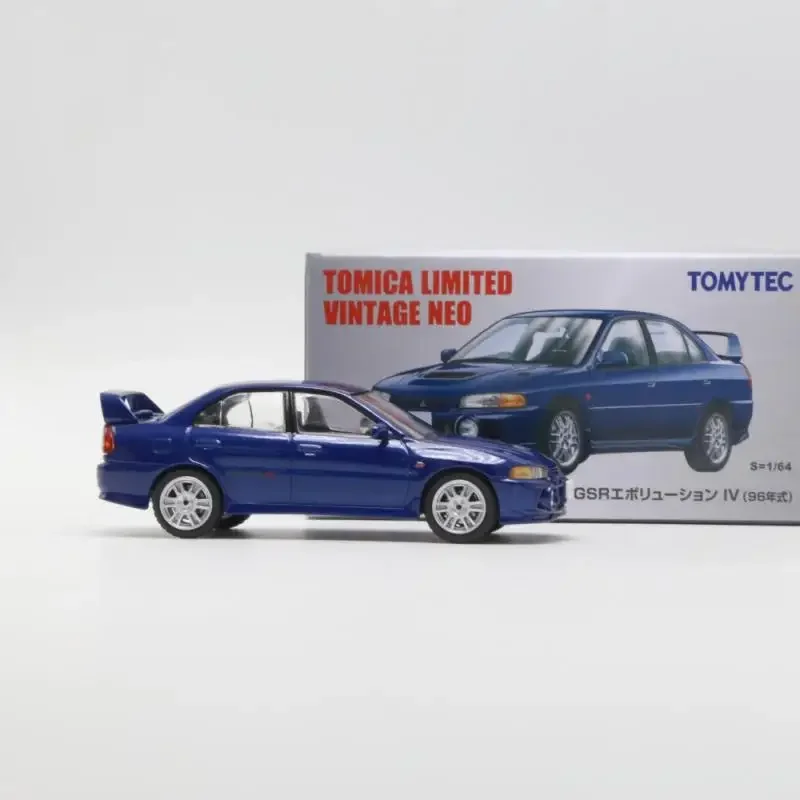 TOMYTEC 1:64 TLV N186e Lancer GSR Evolution IV مجموعة نماذج من السبائك الزرقاء عرض الهدايا