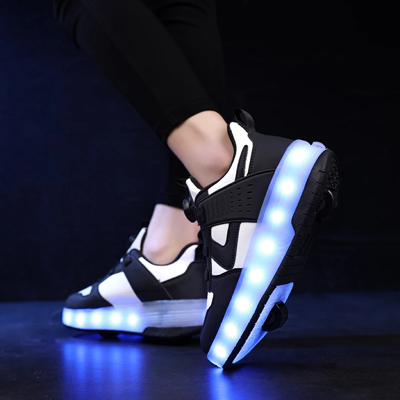 Dziecięce trampki LED USB do ładowania świecące buty sportowe na świeżym powietrzu wrotki dzieci dwa koła chłopcy dziewczęta buty w stylu casual