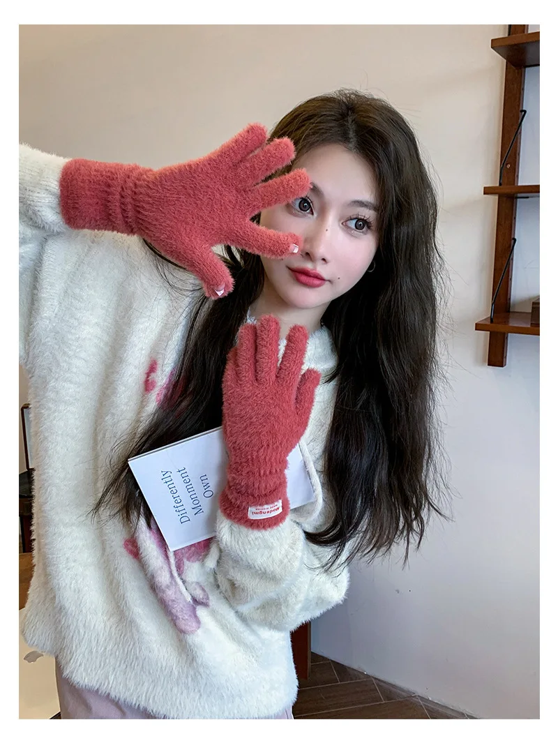 Touch Screen Wool Feeling 2024 new Girl's warm Gloves Winter Plus Fleece Full Finger Mittens Soft Writing Gloves Keep Warm