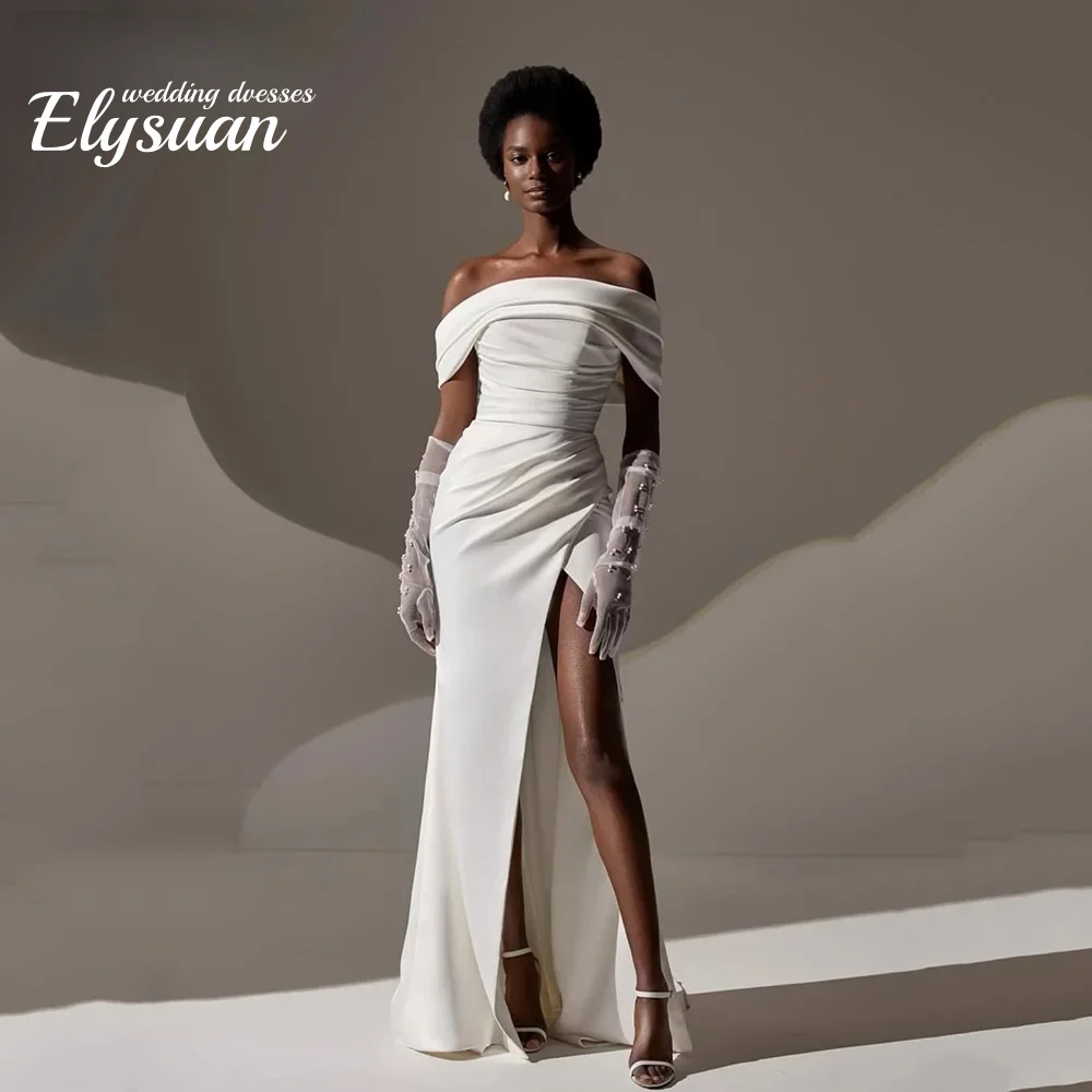 Robes de mariée sirène simples personnalisées, épaules dénudées, fendues sur le devant, robes de mariée chic pour femmes