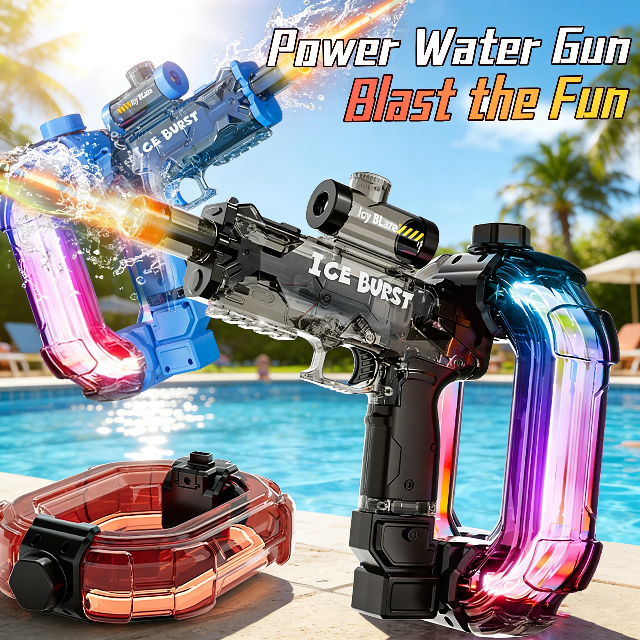 

Электрический водяной пистолет с подсветкой, полностью автоматический, большой емкости, для пляжа и активного отдыха, игрушка для мальчиков, девочек и взрослых, подарок