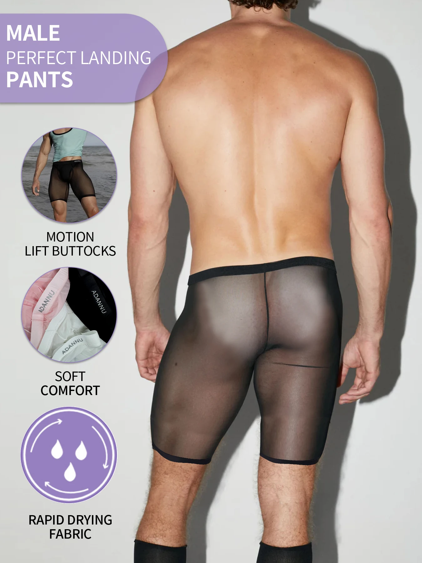 

Sports Men's 5-point Pants Fitness Breathable Sexy Leggings Man Underwear Ultra-thin Seamless Transparent Boxer Extended Shorts