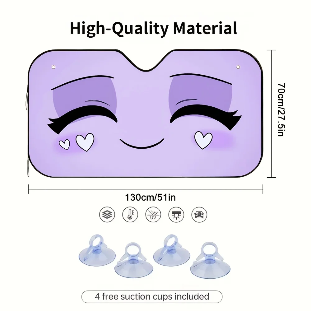 1pc Smiling Face With Heart Eyes Car Sun Visor, Ideal For Long Drives, Providing An Excellent Solution For Maintaining Interior