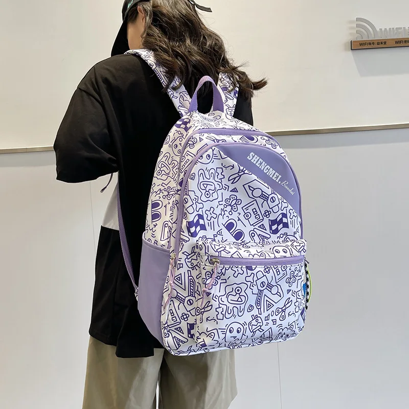 Mochila escolar de estilo coreano para hombre y mujer, bolsa de viaje con diseño de grafiti, para adolescentes, para ordenador portátil