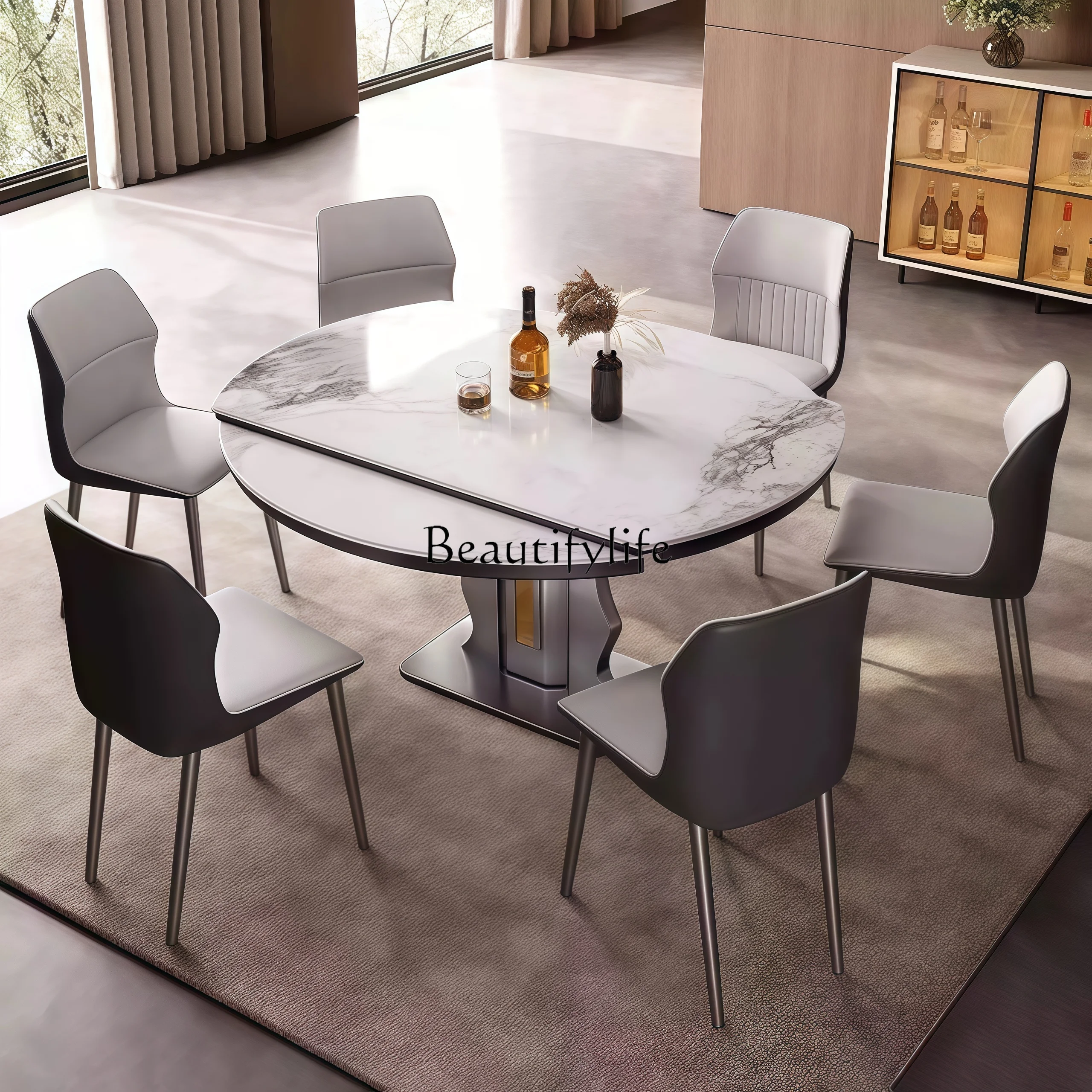 Slate dining table retractable folding household small apartment dining table
