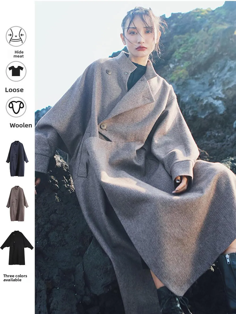 

Ele шерстяное пальто, женский плащ длиной миди, футболка, доступны цвета, модный прямой крой, деталь на пуговицах