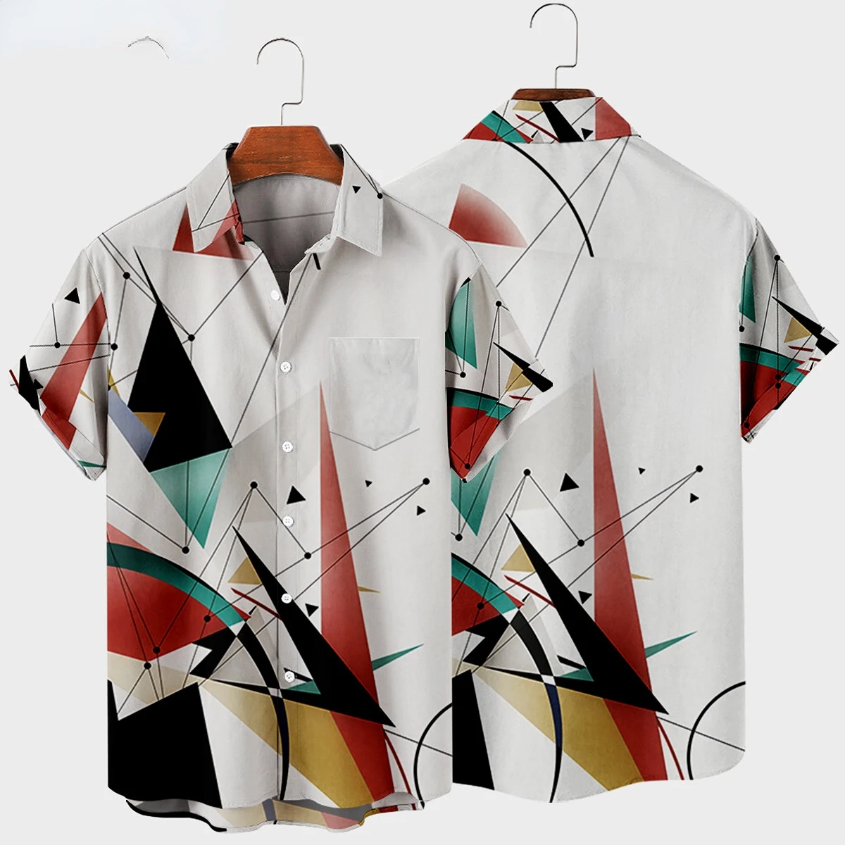 

2022 Men's Short Sleeve Lapel Shirt Oversized 8 3D Geometric Print Shirt Men's Pocket Harajuku Hot Style