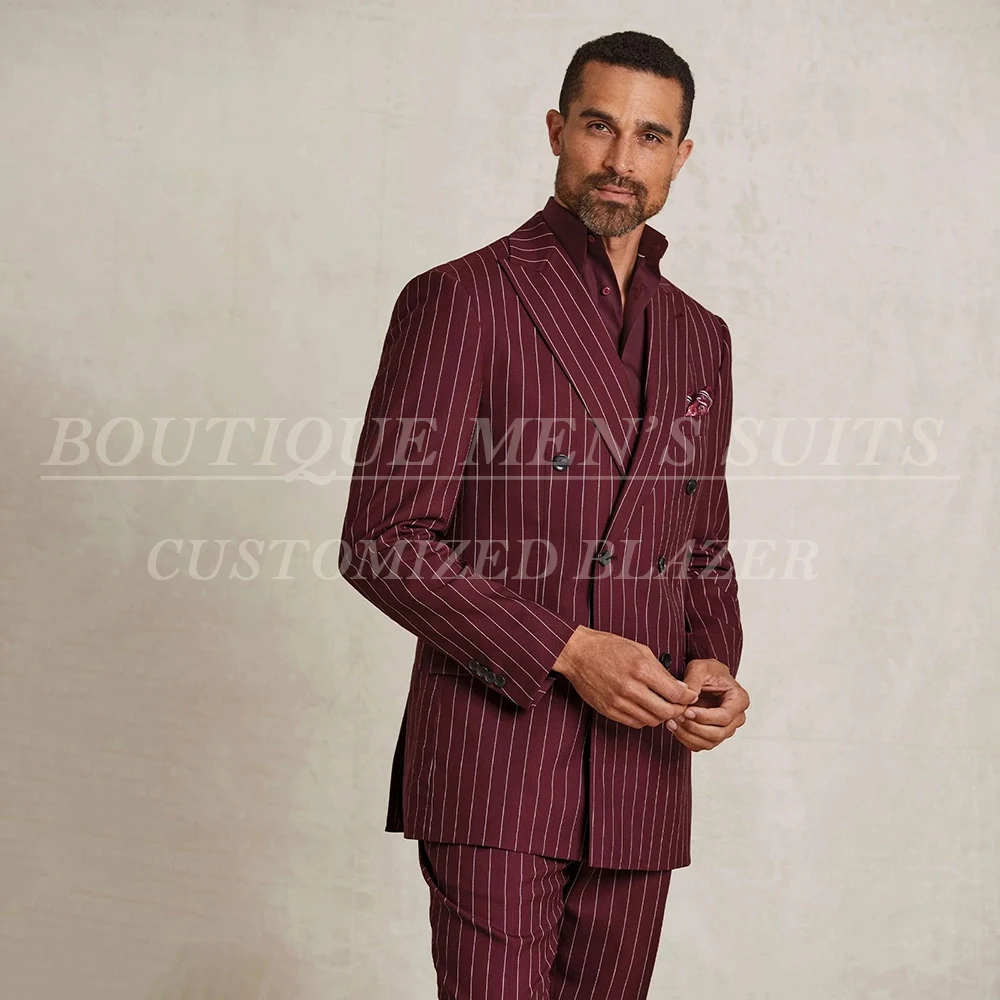 

Высококачественные костюмы для мужчин, элегантные двубортные костюмы с острым лацканом, облегающие комплекты из двух предметов, куртка и брюки, официальная деловая мужская одежда