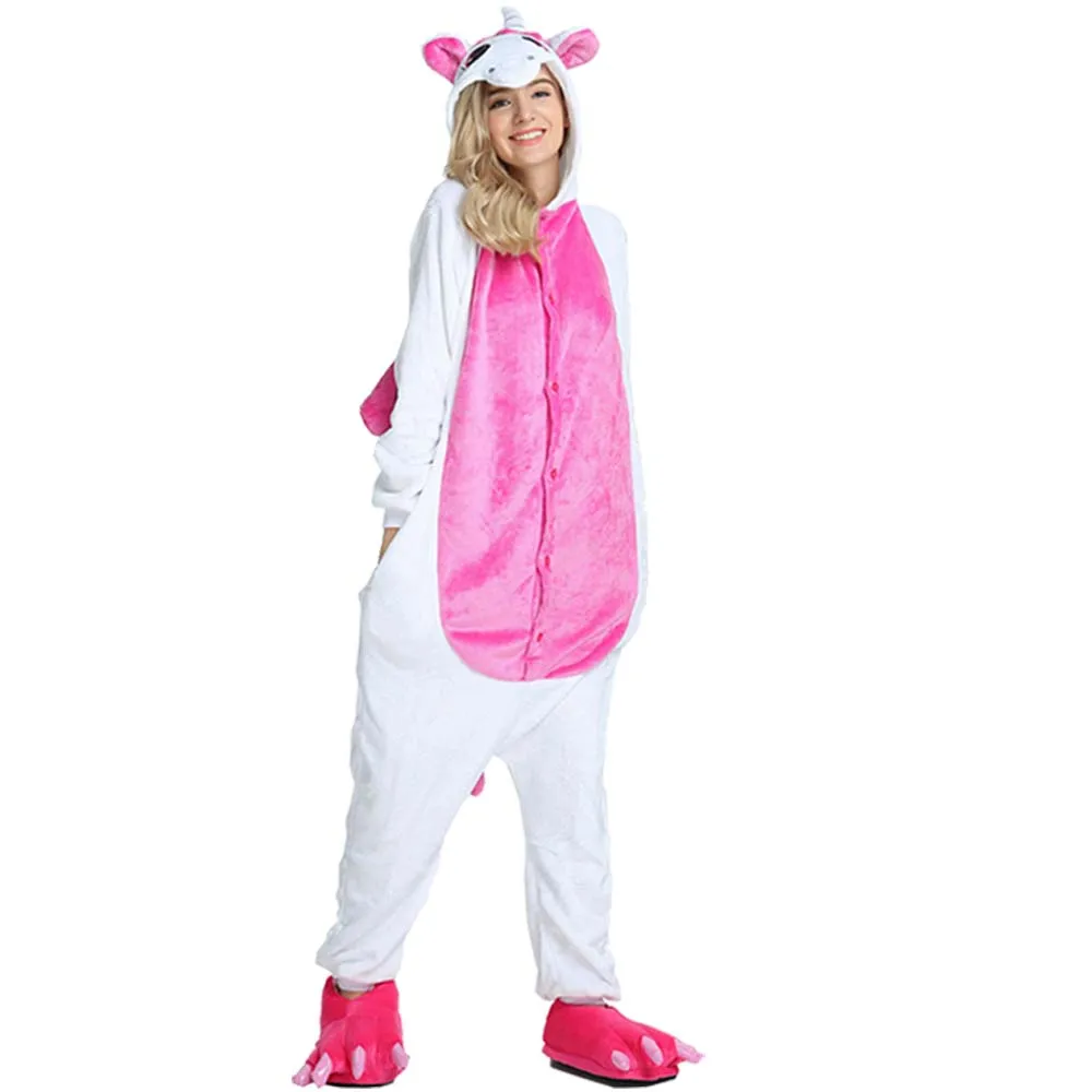 Adult Unicorn Cosplay Pajamas Anime Cartoon Onesies Costume Jumpsuit Pajamas Hooded Sleepwear Halloween One Piece for Performing