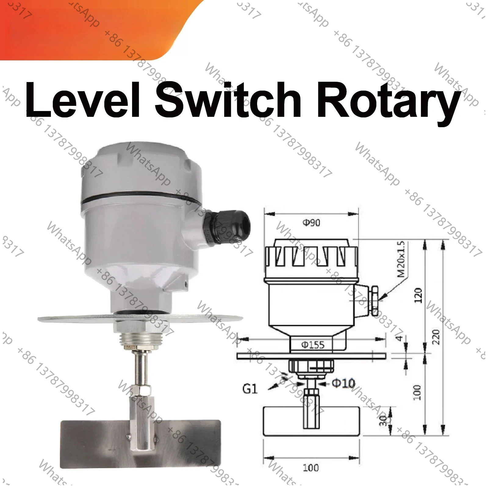 Rotary Paddle Level Switch 1RPM Blade Speed Sensor 24V/220V High Temperature Bulk Solid Level Control Device