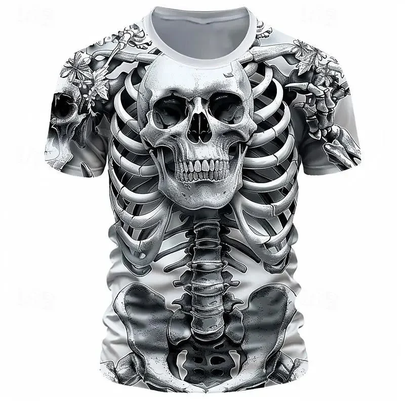 

3D Printed Men's T-Shirt Skeleton Graphic Horror Short Sleeve Tops Summer Outdoor Retro Hip Hop Street Loose Round Neck Man Tees