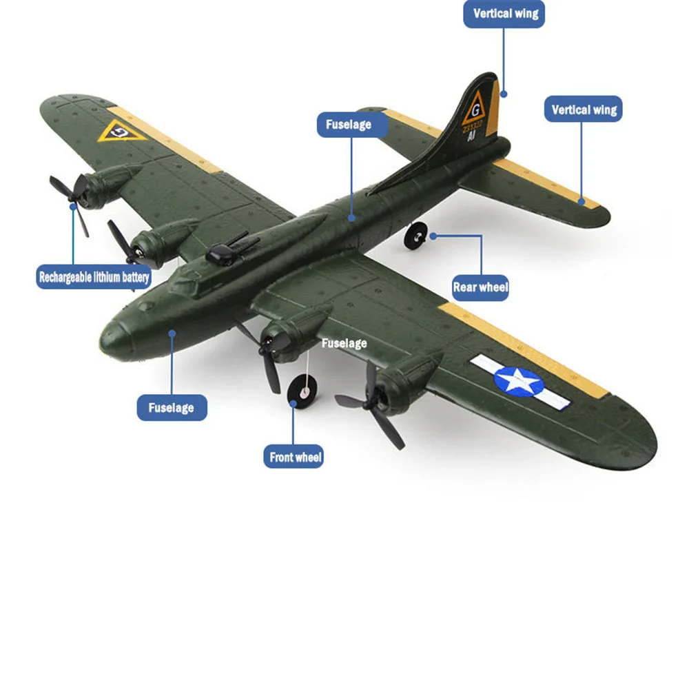 Avião de controle remoto para crianças, RC Aircraft Fighter, espuma EPP, avião de asa fixa, brinquedos infantis, presente, FX817, B17, 2.4G, 2CH