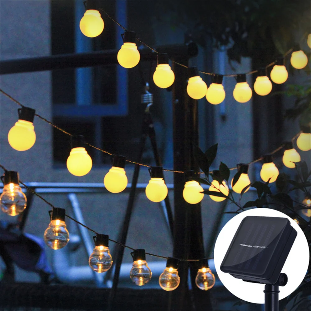 

Гирлянда G50 с солнечной батареей, водонепроницаемая уличная садовая лампа-лента с круглыми лампочками, украшение для внутреннего дворика, 12 м, 50 лампочек