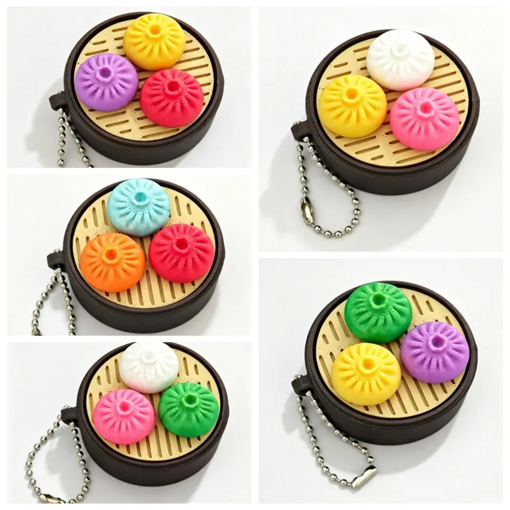 Bun Keyboard Fidget Spinner Keychain Spinning Top Hand Relax Push Button Sensory Steamed Bun Fidget Clicker Keychain Adults