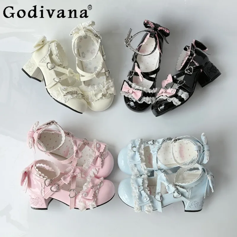 

Original Mid Heel Lolita Embroidery Shoes Female Cute Round Toe Versatile Bow Student Shoes Women's Japanese Style Sweet Shoes