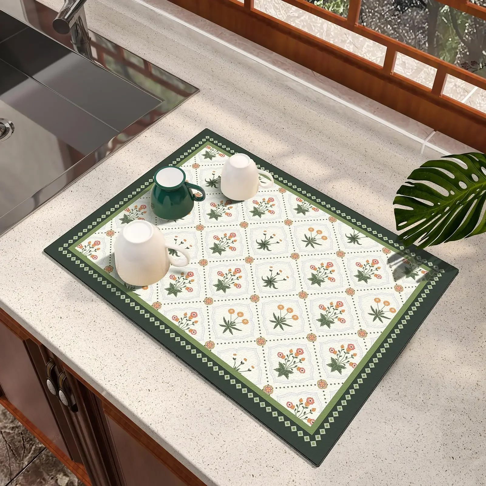 Dish Drying Mat Foldable Dish Rack For Kitchen Counter Absorbent Over Dish Drying Racks Multi-Purpose Kitchen Pad Coffee Bar Bat