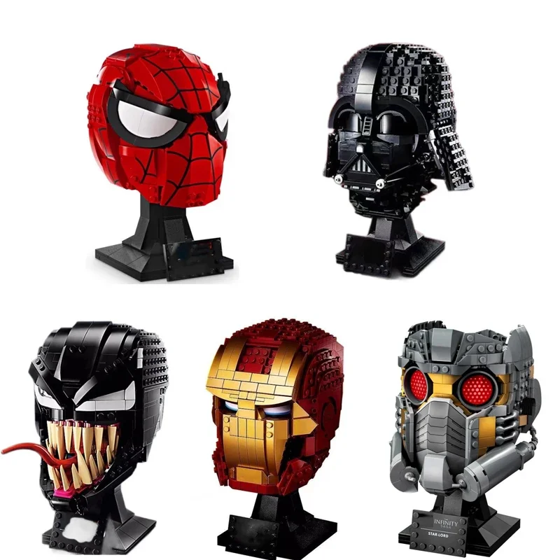 Marvel Building Blocks Venom Spiderman Ironman Darth Vader Head Assembly Super Heroes 3D Model Mini Brick Toy For Christmas Gift