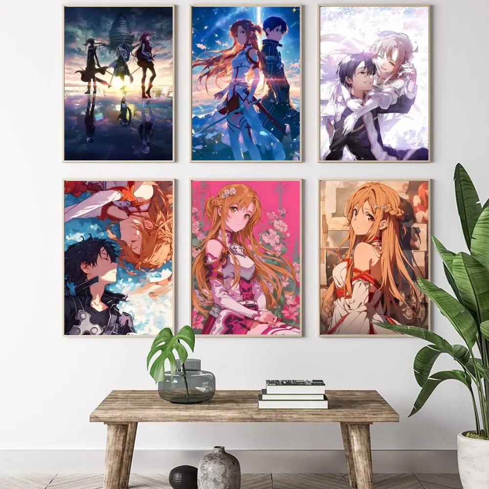Anime Sword Art Online Kirito Asuna Painting Calligraphy HD Canvas Poster living room bedroom bar aesthetic decoration