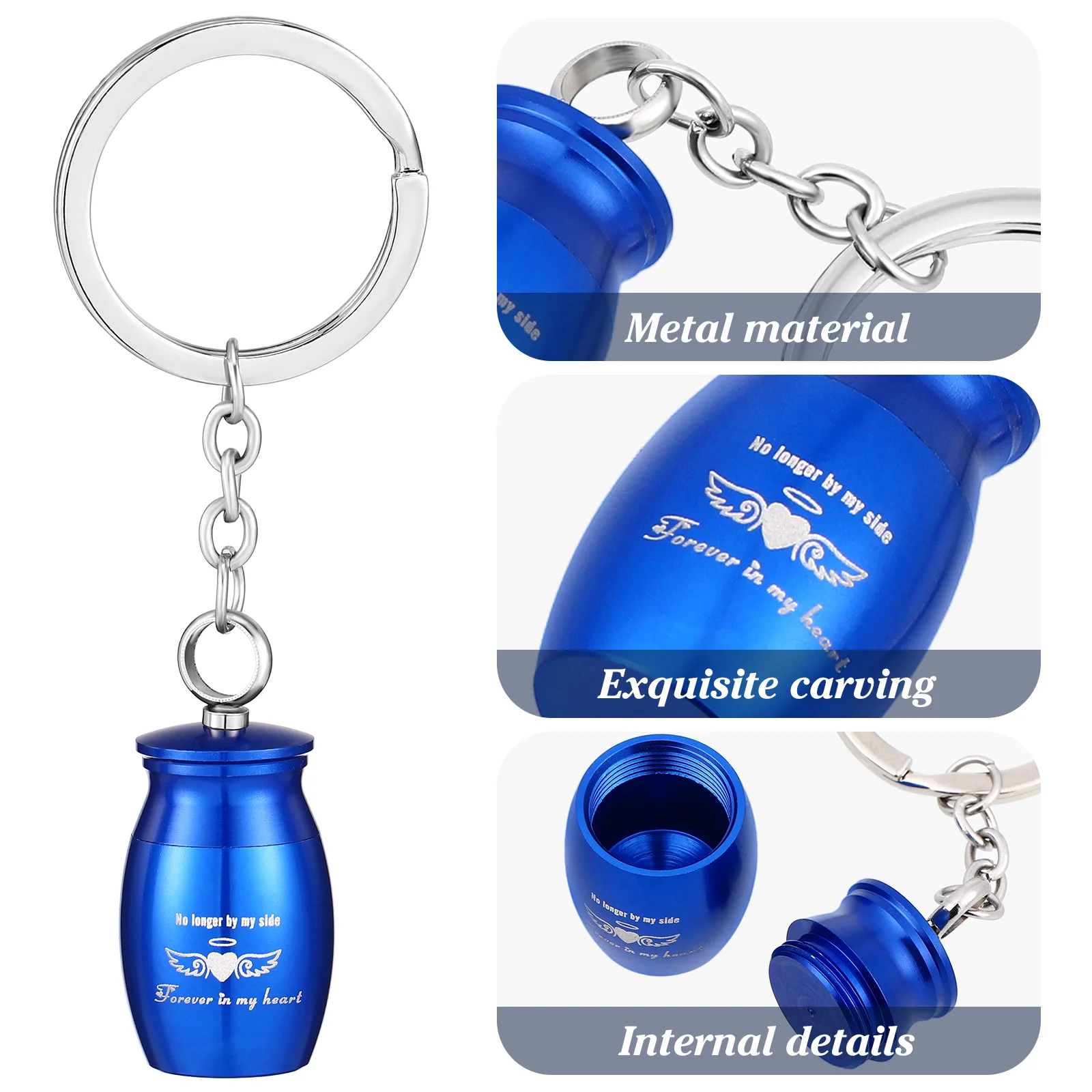 Keychains Rings Urn Pet Container Ash Pendant Souvenir Necklace Keepsake Blue Metal Mini