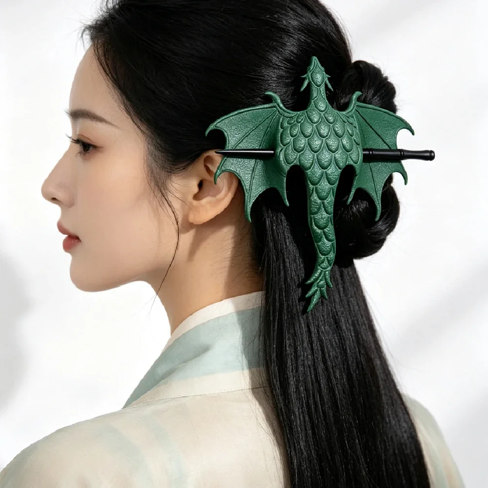 1 Stück Gotischer Drachenflügel-Haarstab, Mittelalterlicher Drachen-Haarstab mit Wikinger-Ledergriff, Holzstab für Damen Alltagsgebrauch & Cosplay – Detail 5