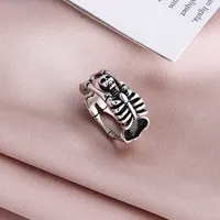 Creative Punk Skeleton Opening Ring for Unisex Exaggerated Retro Ring Vintage Hip Hop Rock Silver Color Jewelry Кольцо С Эмалью