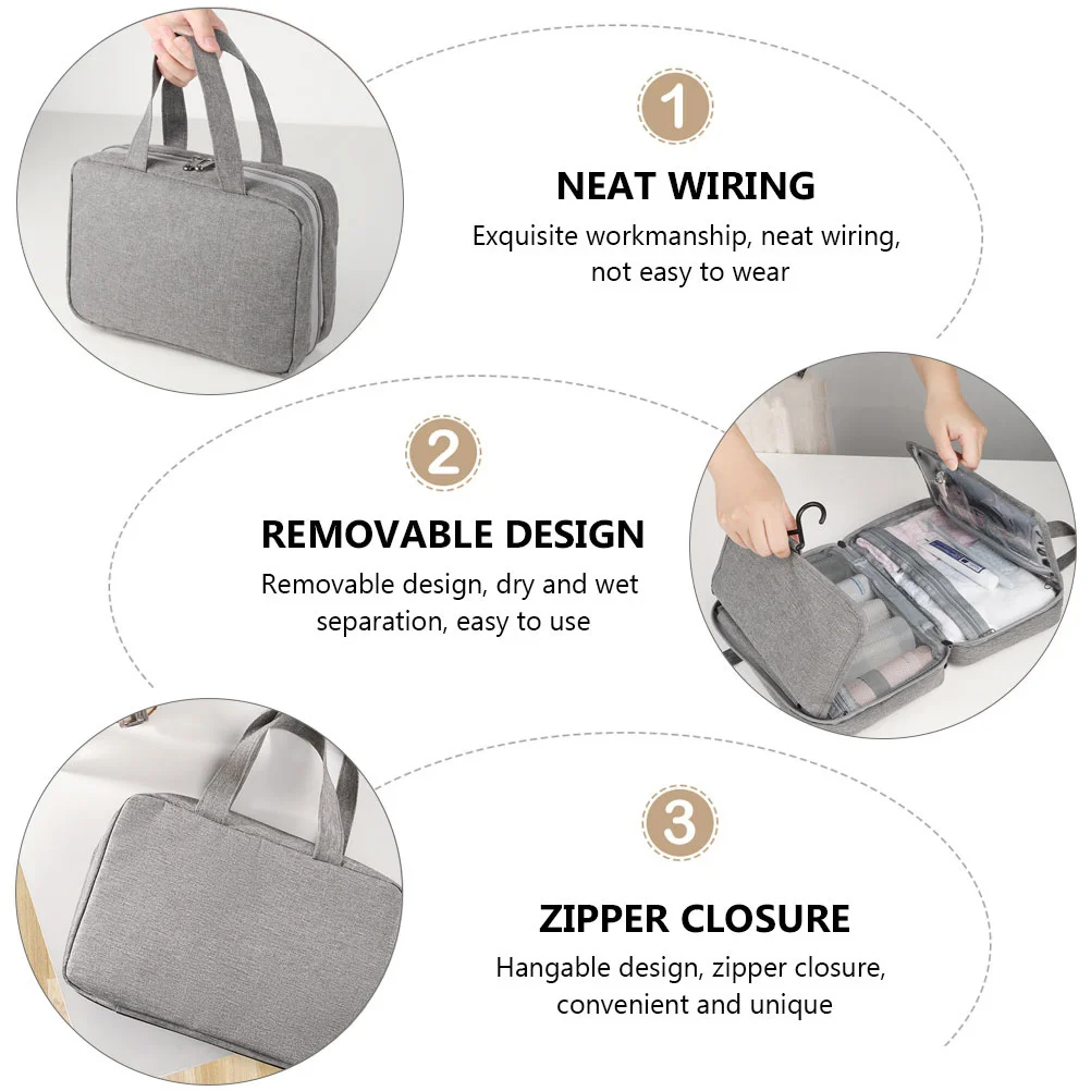 กระเป๋าใส่เครื่องสำอางกันน้ำแบบพกพา 1 ชิ้น ความจุขนาดใหญ่ แยกส่วนเปียกและแห้งได้ พร้อมหูหิ้วสำหรับแขวน