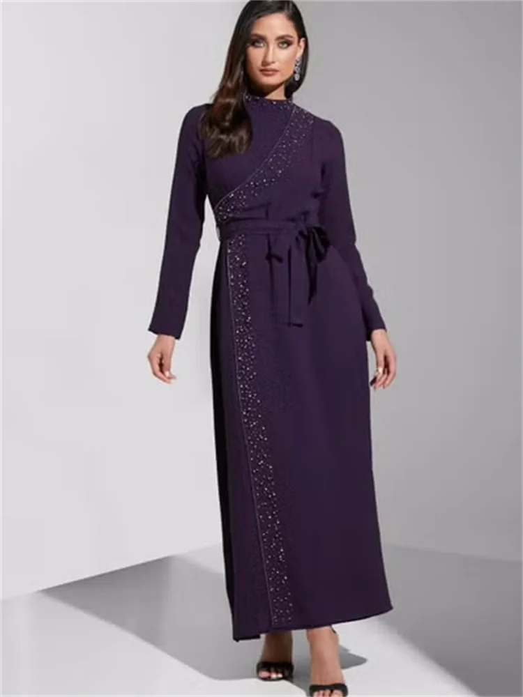 Robe de Soirée de Luxe à Perles, Longueur de Thé, Manches sulf, pour Occasions Formelles, Nouvelle Collection, 2024