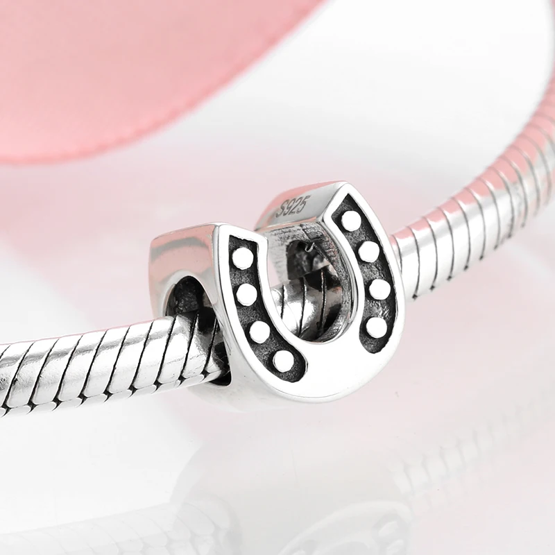 

925 Sterling Silver Plain Silver Horseshoe Animal U-Shaped Pendant Charm Bead Fit Original Bracelet DIY Accessories