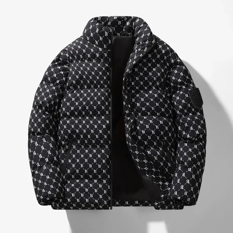 

Men High Winter Thick Warm Letter Print Parker Jacket Men Warm Thermal Parkas Classic Coats Casual Windbreaker Cotton Coat Men