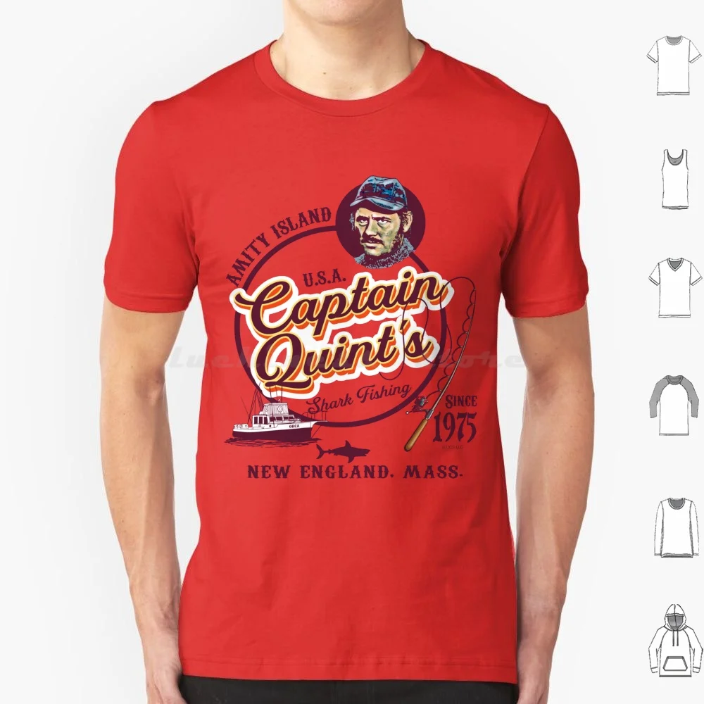 Captain Quint's Shark Fishing Charter ( Universal ? Ucs Llc ) T Shirt 6xl Cotton Cool Tee Jaws Shark Classic Movie 70s Quint