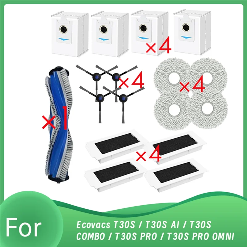 17 قطعة لـ Ecovacs T30S / T30S AI / T30S COMBO / T30S PRO / T30S PRO OMNI جهاز آلي لتنظيف الأتربة أجزاء استبدال-A77G