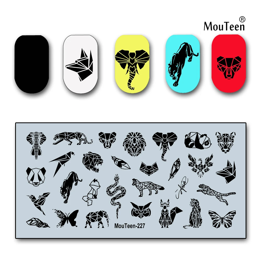

Mouteen новые Геометрические Животные Формы штамп для ногтей животные Геометрия штамп для ногтей пластина для ногтевого дизайна 4,72*2,36 дюйма #227